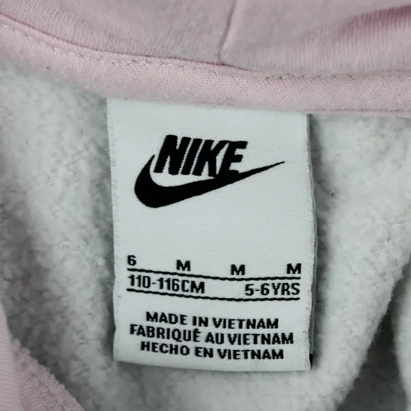 Nike Girls Hoodie 6 (M) Gray Pink Swoosh Pullover Sweatshirt Youth