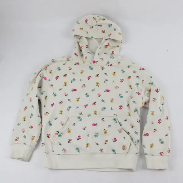 Wonder Nation Girls Beige Flower Print Pullover Hoodie Size S (6-6X)