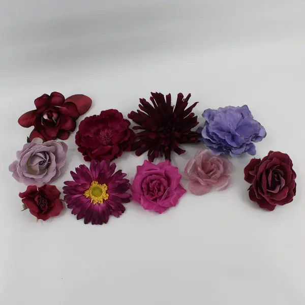 Lot of 10 Artificial Flower Hair Clips Brooches Mixed Colors Floral
