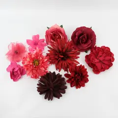 Lot of 10 Red Pink Artificial Flower Clips and Brooches