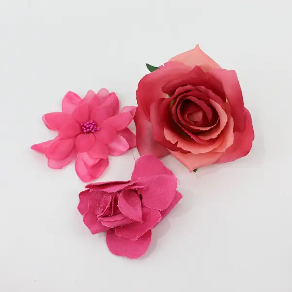 Lot of 10 Red Pink Artificial Flower Clips and Brooches