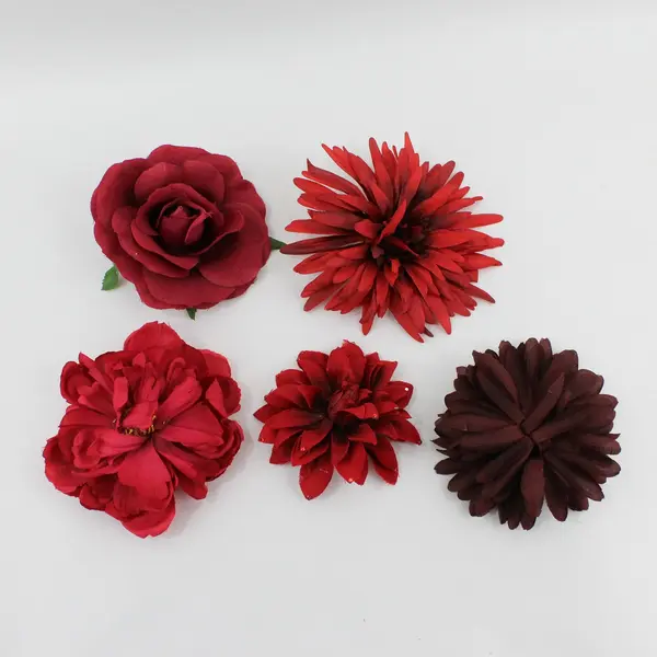 Lot of 10 Red Pink Artificial Flower Clips and Brooches