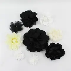 Lot of 9 Artificial Flower Hair Clips Brooch Pins Black White Ivory