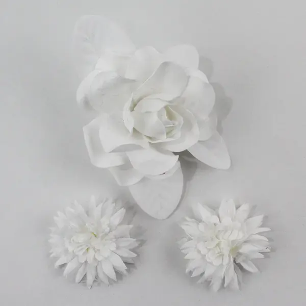 Lot of 9 Artificial Flower Hair Clips Brooch Pins Black White Ivory