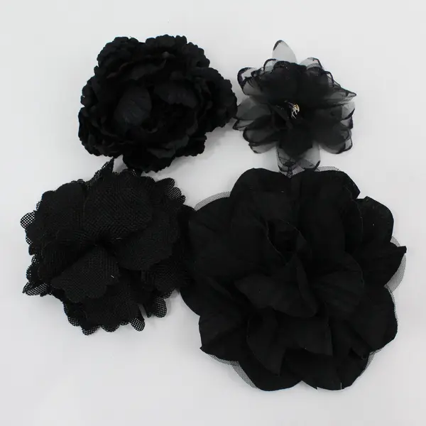 Lot of 9 Artificial Flower Hair Clips Brooch Pins Black White Ivory