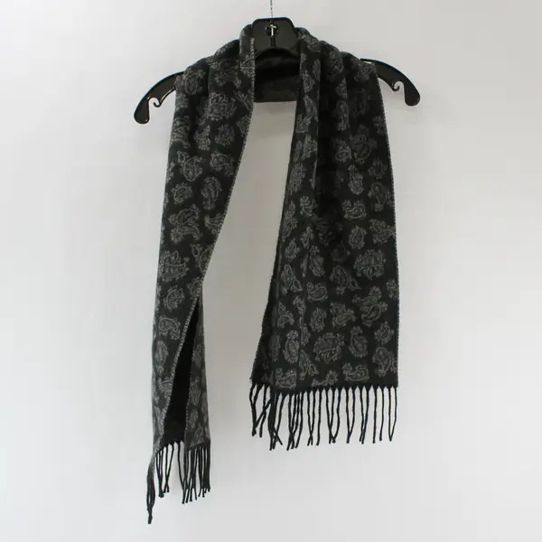 V. Fraas Cashmink Gray Paisley Fringe Acrylic Scarf 11"x52"