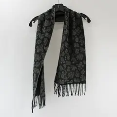 V. Fraas Cashmink Gray Paisley Fringe Acrylic Scarf 11"x52"