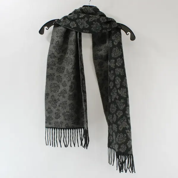 V. Fraas Cashmink Gray Paisley Fringe Acrylic Scarf 11"x52"