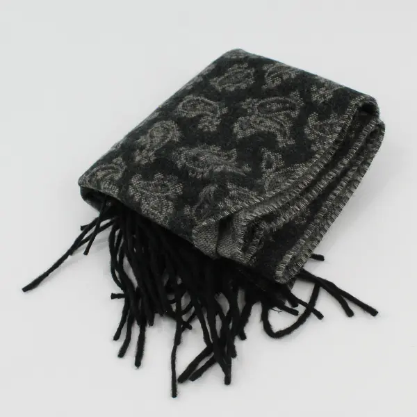 V. Fraas Cashmink Gray Paisley Fringe Acrylic Scarf 11"x52"