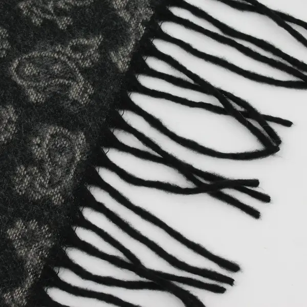 V. Fraas Cashmink Gray Paisley Fringe Acrylic Scarf 11"x52"