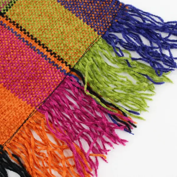 Women Multicolor Plaid Fringe Scarf 10.5x56 Woven