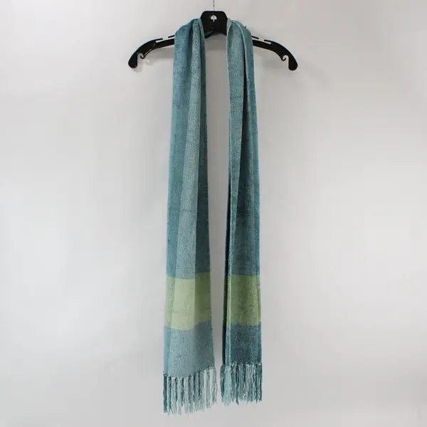 Light Blue and Green Fringe Knit Scarf 11"x75"