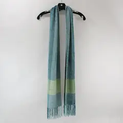 Light Blue and Green Fringe Knit Scarf 11"x75"