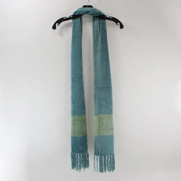 Light Blue and Green Fringe Knit Scarf 11"x75"