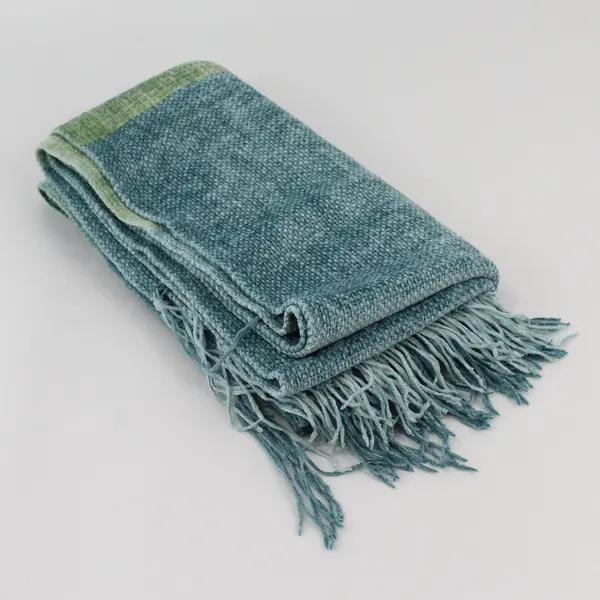 Light Blue and Green Fringe Knit Scarf 11"x75"