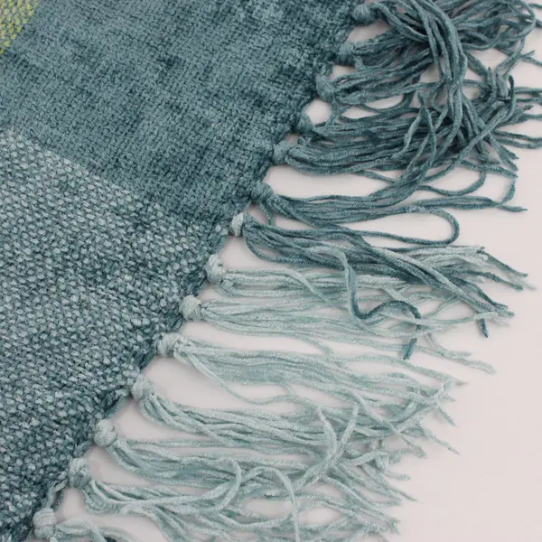 Light Blue and Green Fringe Knit Scarf 11"x75"