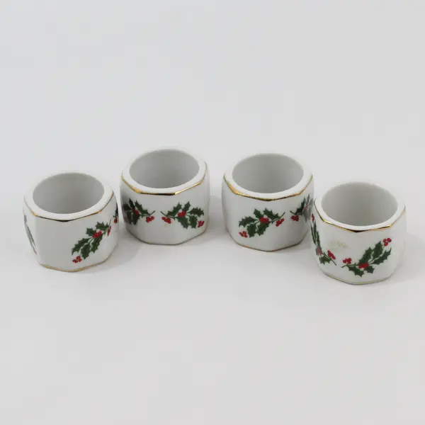 Vintage Baker, Hart & Stuart Fine Porcelain Christmas 4-Pc. Napkin Ring Set