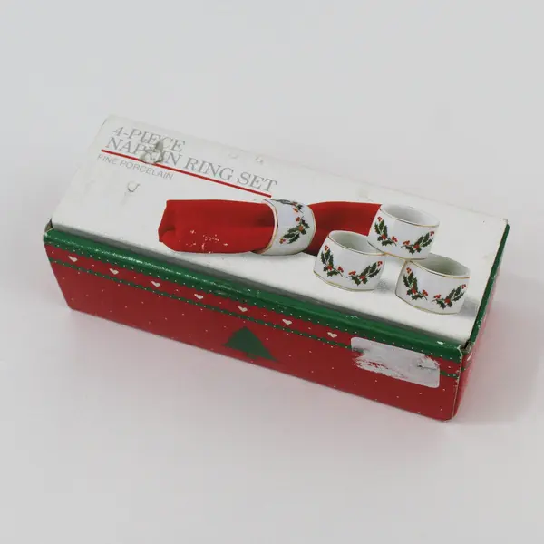 Vintage Baker, Hart & Stuart Fine Porcelain Christmas 4-Pc. Napkin Ring Set