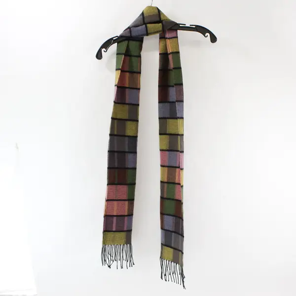 Cashmyarn by Berkshire Multicolor Plaid Fringe Acrylic Scarf 12"x70"