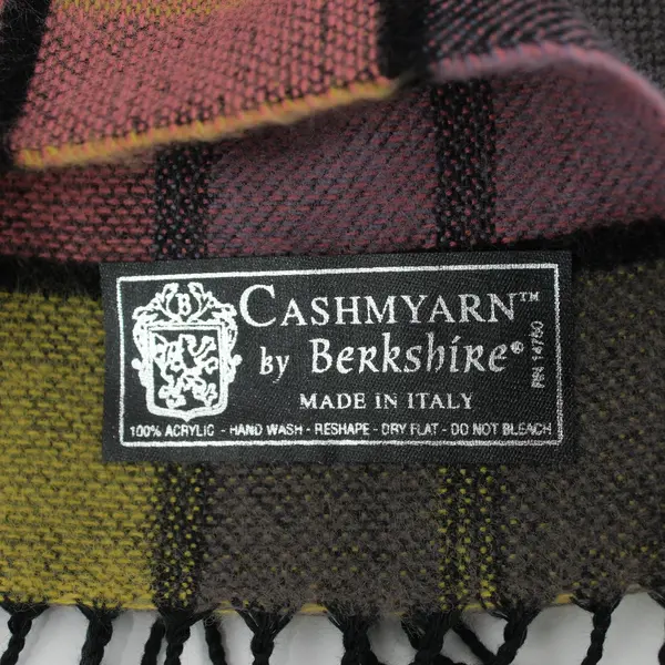 Cashmyarn by Berkshire Multicolor Plaid Fringe Acrylic Scarf 12"x70"