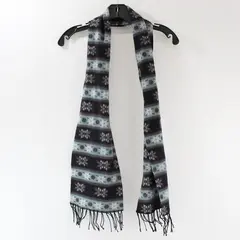 Black Blue and Purple Fair Isle Fringe Felt Scarf 8.5"x60"