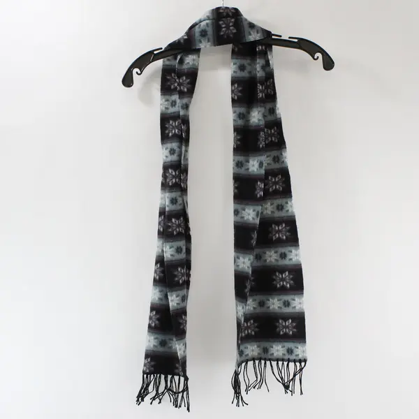 Black Blue and Purple Fair Isle Fringe Felt Scarf 8.5"x60"