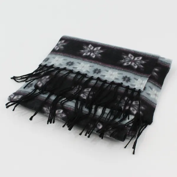 Black Blue and Purple Fair Isle Fringe Felt Scarf 8.5"x60"