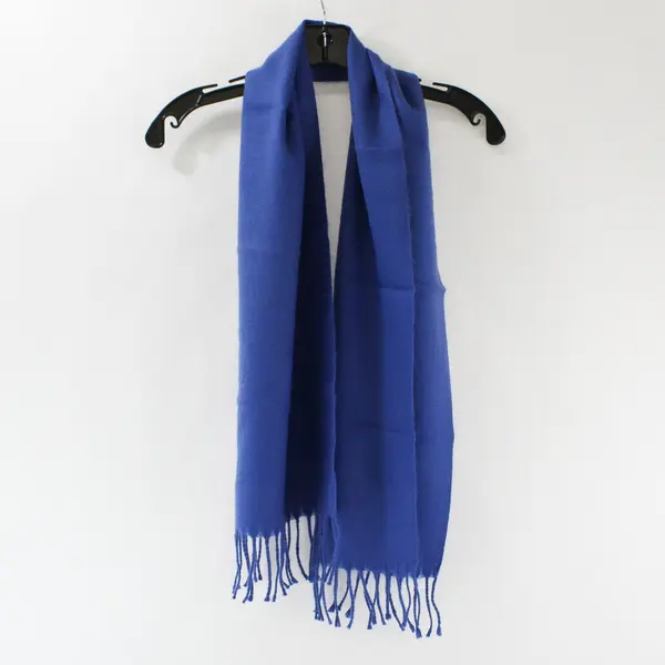 Lot of 2 Solid Color Fringe Winter Scarves Brown Blue