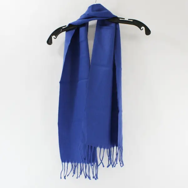 Lot of 2 Solid Color Fringe Winter Scarves Brown Blue
