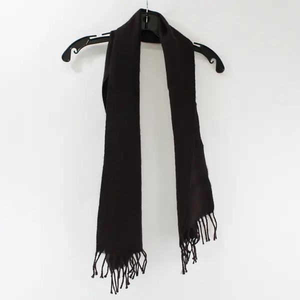 Lot of 2 Solid Color Fringe Winter Scarves Brown Blue