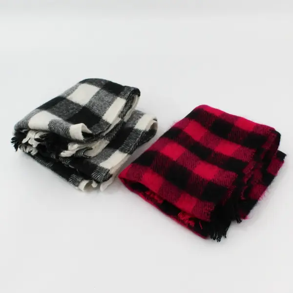 Lot of 2 Buffalo Check Fringe Winter Scarves Black/White Pink/Black
