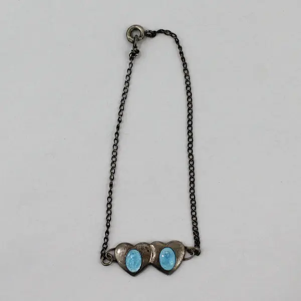 Sterling Silver Enamel Double Heart Charm Bracelet