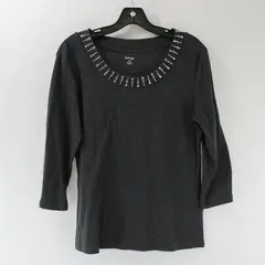 Style & Co. Bedazzled Gray 3/4-Sleeve Top Women's Petite Large