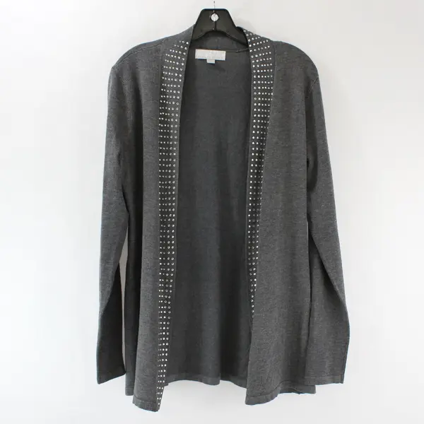 Carolyn Taylor Bedazzled Gray Open-Front Cardigan Women's Small