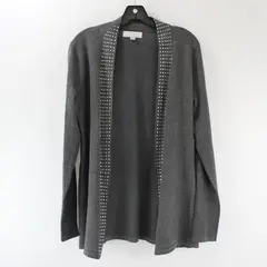 Carolyn Taylor Bedazzled Gray Open-Front Cardigan Women's Small