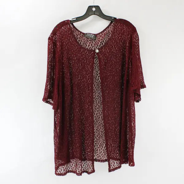 More Jazz Sheer Red Short-Sleeved One Button Shawl Womens