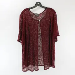 More Jazz Sheer Red Short-Sleeved One Button Shawl Womens
