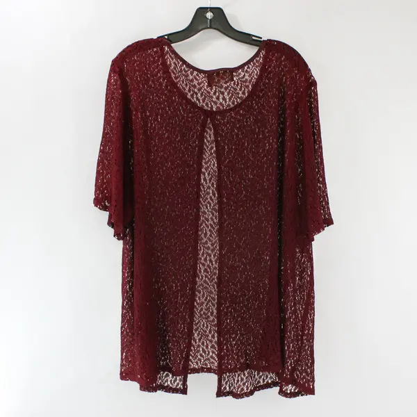 More Jazz Sheer Red Short-Sleeved One Button Shawl Womens