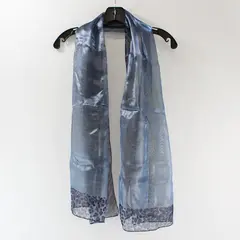 Sheer Shimmery Blue Animal Print Scarf 20"x60"