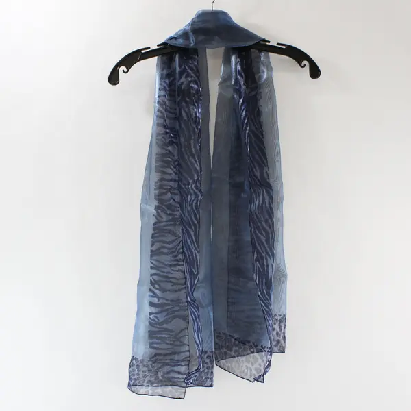 Sheer Shimmery Blue Animal Print Scarf 20"x60"