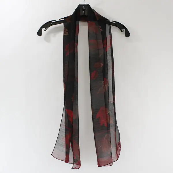 Sheer Red and Black Maple Leaf Print Scarf 13"x58"