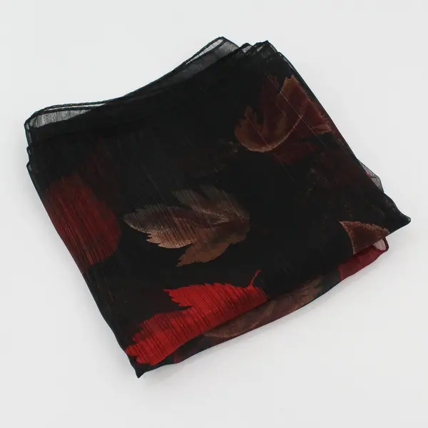 Sheer Red and Black Maple Leaf Print Scarf 13"x58"