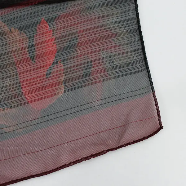 Sheer Red and Black Maple Leaf Print Scarf 13"x58"