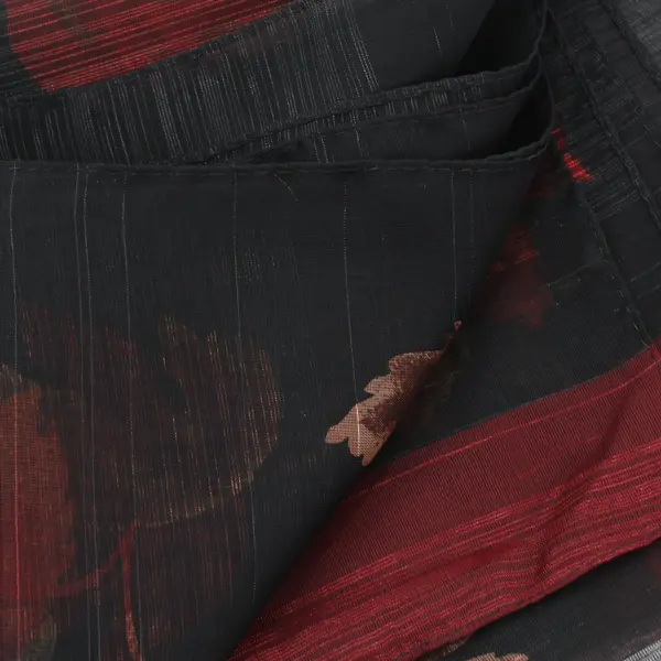 Sheer Red and Black Maple Leaf Print Scarf 13"x58"