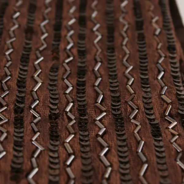 Dark Brown Beaded Sequined Skinny Scarf 60"