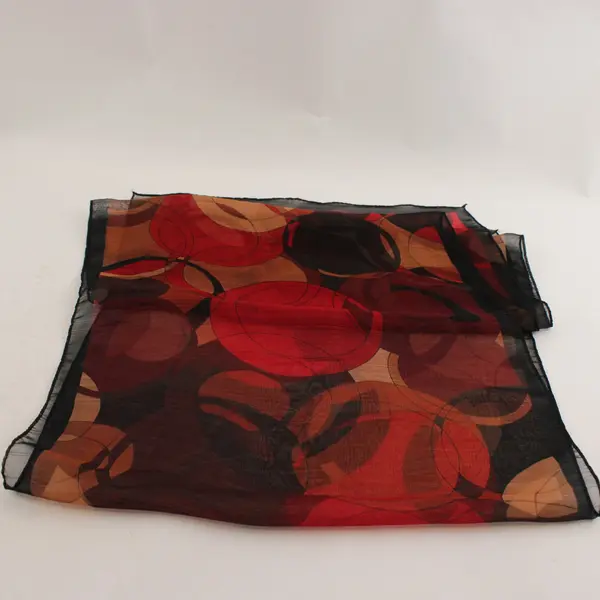 Vintage Geometric Circle Pattern Sheer Orange and Black Scarf 100% Silk 13"x58"