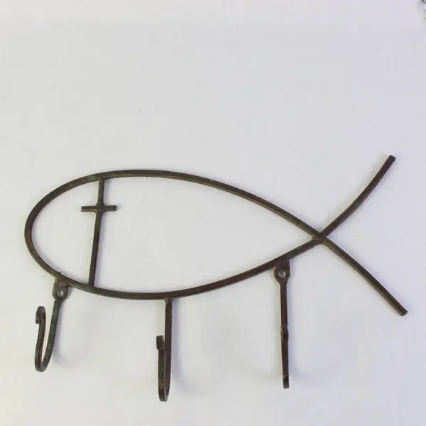 Metal Ichthys Fish Wall Coat Hook 3-Hook Hanger