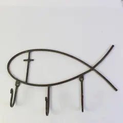 Metal Ichthys Fish Wall Coat Hook 3-Hook Hanger