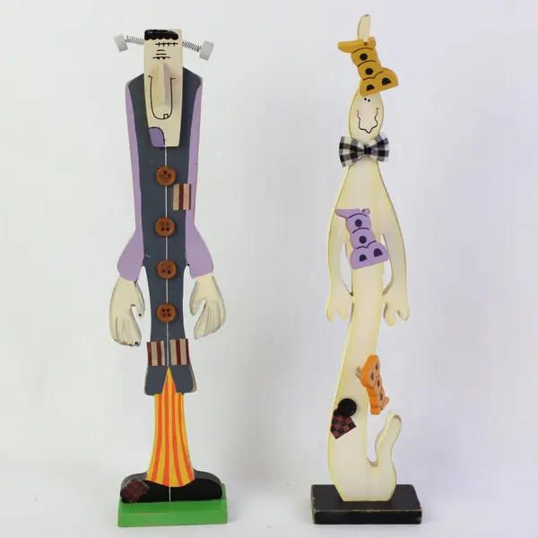 Lot of 2 Pacific Rim Wooden Halloween Figurines Frankenstein Ghost Boo