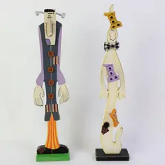 Lot of 2 Pacific Rim Wooden Halloween Figurines Frankenstein Ghost Boo